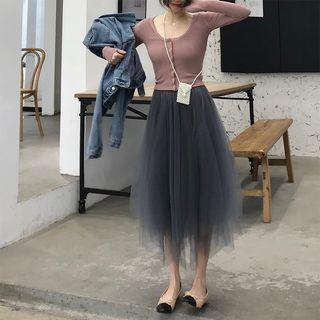 Sheer Midi Skirt Gray - One Size