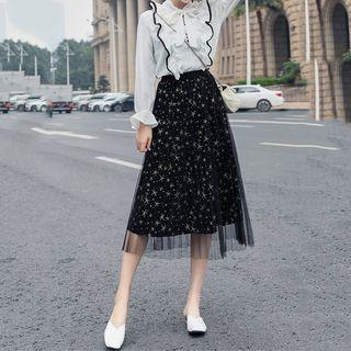 Star Sheer Panel Midi Skirt