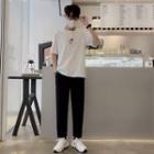 Short-sleeve Mock Two-piece T-shirt / Straight Leg Pants / Set