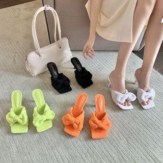 Ribbon High Heel Slide Sandals