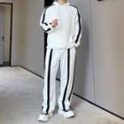 Set: Long-sleeve Contrast Trim Hoodie + Sweatpants