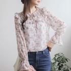 Smocked Frilled Floral Chiffon Blouse