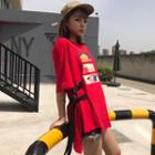 Ribbon Detail Printed Elbow-sleeve T-shirt