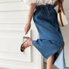 Paperbag Denim H-line Maxi Skirt Blue - One Size