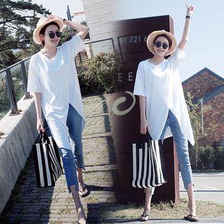Front Slit Elbow-sleeve T-shirt