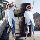 Front Slit Elbow-sleeve T-shirt