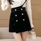 Asymmetrical Velvet Mini Pencil Skort