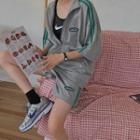 Striped Elbow-sleeve Zip Jacket / Elastic-waist Shorts