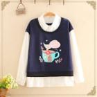 Inset Shirt Mouse Print Pullover