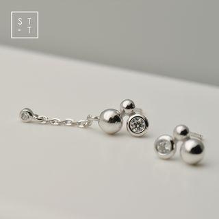 Asymmetric Earring One Pair - 925 Sterling Silver - Asymmetric Earring - One Size