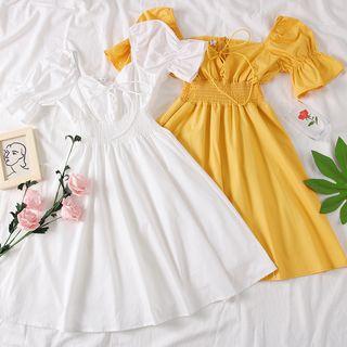 Lace-up V-neck A-line Dress