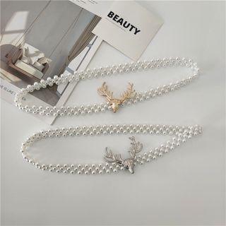 Deer Buckled Faux Pearl Belt