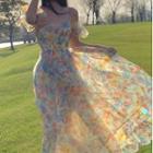 Cold Shoulder Floral A-line Maxi Dress