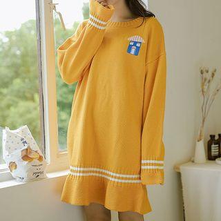 Embroidered Sweater Dress Yellow - One Size