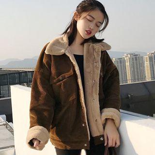 Fleece Lined Corduroy Jacket As Shown In Figure - One Size