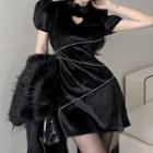 Short-sleeve Mini Velvet Dress