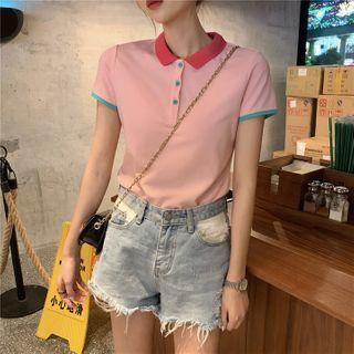 Polo-neck Color Block T-shirt