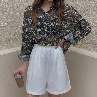 Floral Print Long Sleeve T-shirt Black - One Size