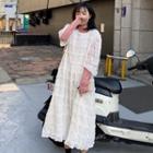Mock-turtleneck Long-sleeve Top / Elbow-sleeve Ruffled Midi A-line Dress