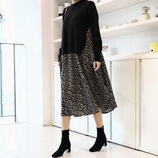 Patterned-panel Mock Two-piece Knit Dress