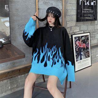 Flame Jacquard Sweater Blue & Black - One Size