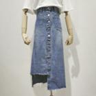 Buttoned Asymmetric Midi Denim Skirt