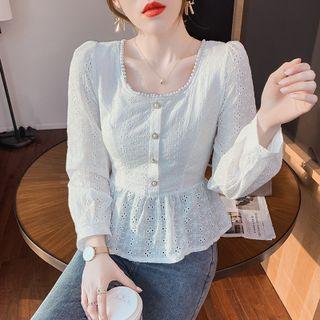 Long-sleeve Eyelet Lace Peplum Blouse