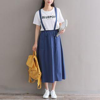Set: Lettering Short-sleeve T-shirt + A-line Midi Jumper Skirt