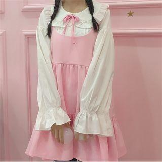 Set: Ruffle Trim Blouse + A-line Jumper Dress