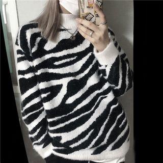 Zebra Print Sweater Black & White - One Size