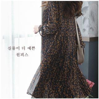 Pattern Pleated Midi Dress With Sash