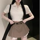 Short-sleeve Polo Shirt / Pleated A-line Skirt