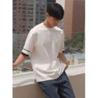 Contrast-trim Slit-hem T-shirt