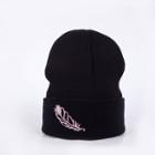 Embroidered Feather Knit Beanie