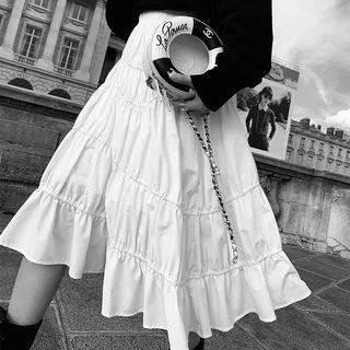 Tiered Midi A-line Crinkle Skirt