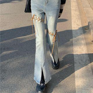 Lace-up High Waist Bootcut Jeans