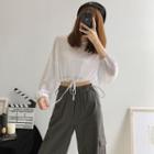 Drawstring-hem Sheer Light Top White - One Size