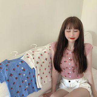 Floral Short-sleeve Cropped Knit Top