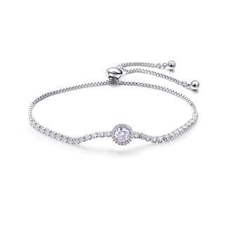 Simple Temperament Geometric Round Cubic Zirconia Bracelet Silver - One Size
