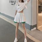 Set: Elbow-sleeve Cropped T-shirt + Irregular Wide-leg Shorts