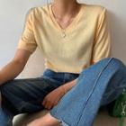 V-neck Textured Knit Top In 18 Colors