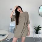 Letter Embroidered Short-sleeve T-shirt As Shown In Figure - One Size