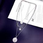 Set Of 3: Coin Necklace + Pin Necklace Set Of 3 - Silver - One Size
