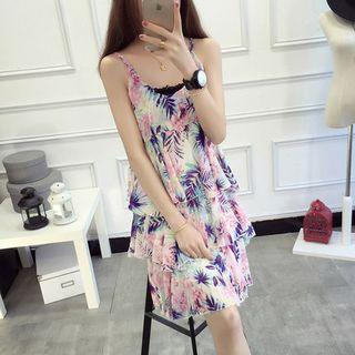 Print Spaghetti Strap Tiered Chiffon Dress
