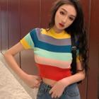 Rainbow Striped Short Sleeve Cropped Top