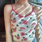 Flower Print Cropped Camisole Top Flower - Pink & White - One Size