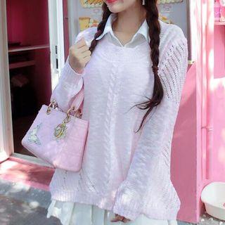 Set: Knit Pullover + Sleeveless Shirt Dress