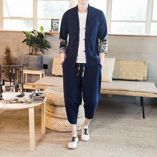 Traditional Chinese Set: Frog Buttoned Jacket + Wide-leg Pants