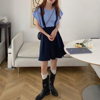 Plain Short-sleeve T-shirt + A-line Jumper Skirt