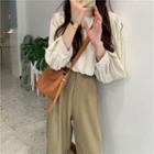 Plain Long-sleeve Blouse / High-waist Loose-fit Dress Pants